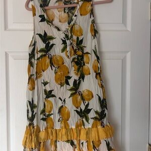 Papillon Blanc Floral Lemon Print Dress - White, Yellow & Green